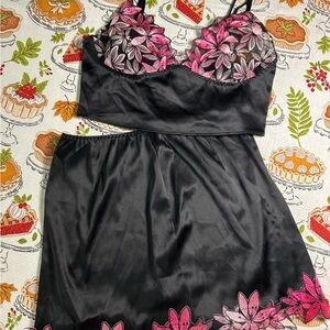 Victoria's Secret Black and Pink Floral Pajama Set